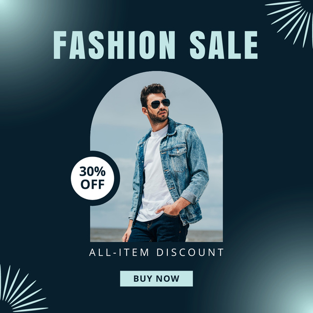 Male Fashion Sale Offer With Denim Jacket Instagram tervezősablon