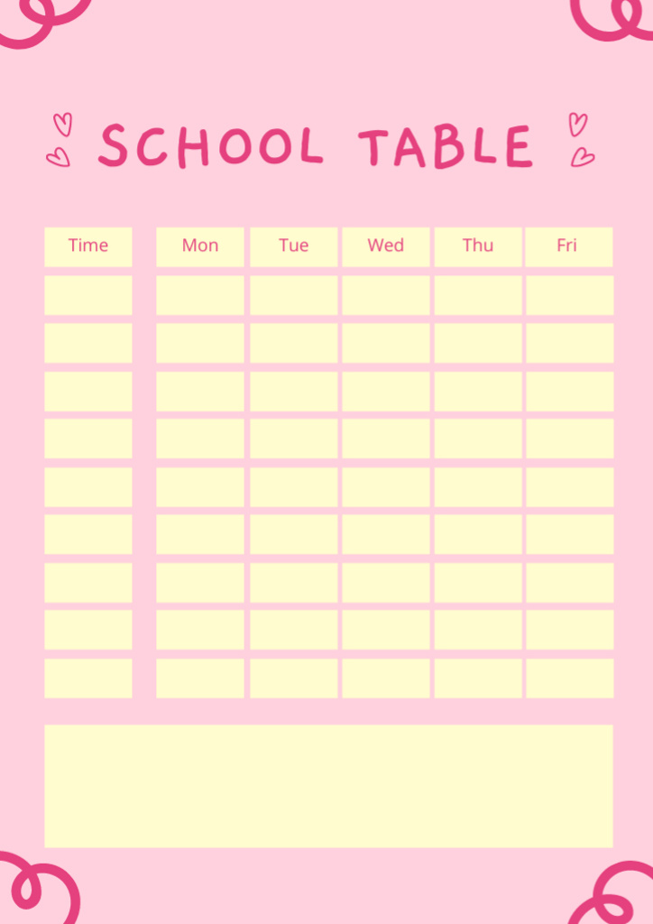 Designvorlage Cute School Table on Pink für Schedule Planner