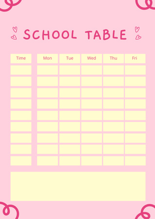 Cute School Table on Pink Schedule Planner Design Template