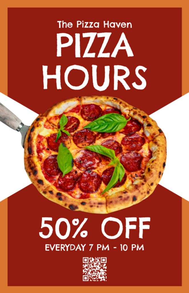 Hot Pizza Discount Time on Red Recipe Card Design Template