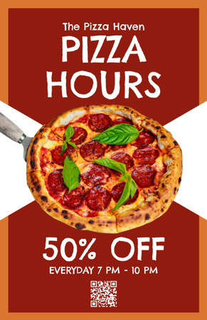 Hot Pizza Discount Time on Red Recipe Card Design Template