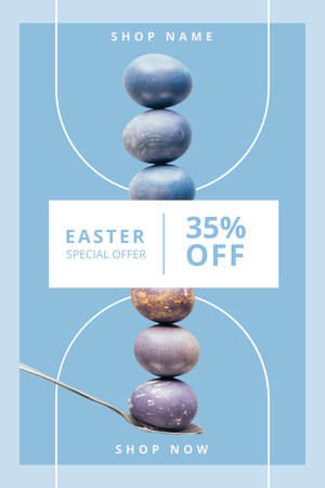 Easter Sale Offer with Painted Pastel Blue Eggs Pinterest Design Template