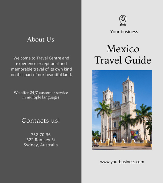 Travel Tour to Mexico with Old Building Brochure 9x8in Bi-fold Design Template