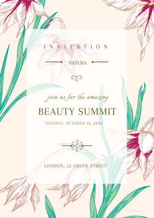 Beauty Summit Announcement with Spring Flowers Flyer A4 Design Template