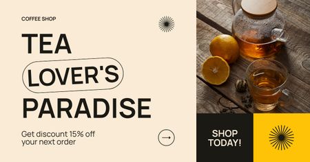 Hot Tea With Oranges And Discount For Next Order In Coffee Shop Facebook AD Design Template