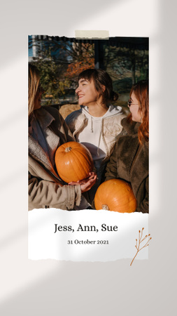Cheerful Girls holding Halloween Pumpkins Instagram Story Design Template