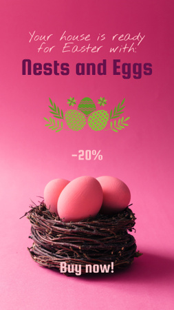 Painted Eggs In Nest For Easter With Discount Instagram Video Story Design Template