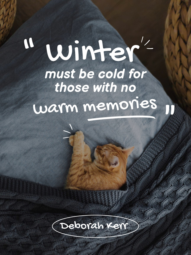 Modèle de visuel Quote about Winter with Cute Sleeping Cat - Poster US