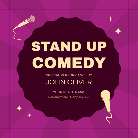 Stand-up Comedy Show Promo with Microphones in Purple Instagram Design Template