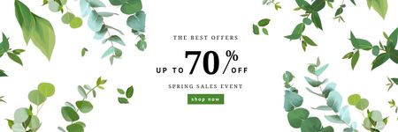 Spring Sale announcement on green Leaves Twitter Design Template