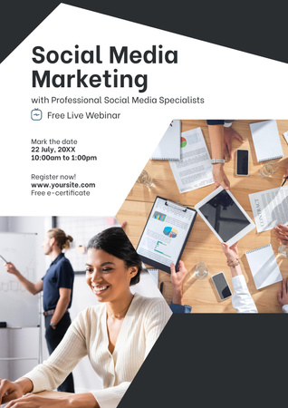 Announcement Of Social Media Marketing Webinar With Specialists Poster Design Template