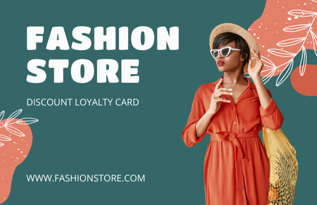 Fashion Store Loyalty Program on Green Business Card 85x55mm Design Template