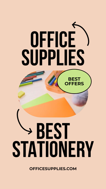Office Supplies Store Ad with Stationery on Table Instagram Video Story Tasarım Şablonu