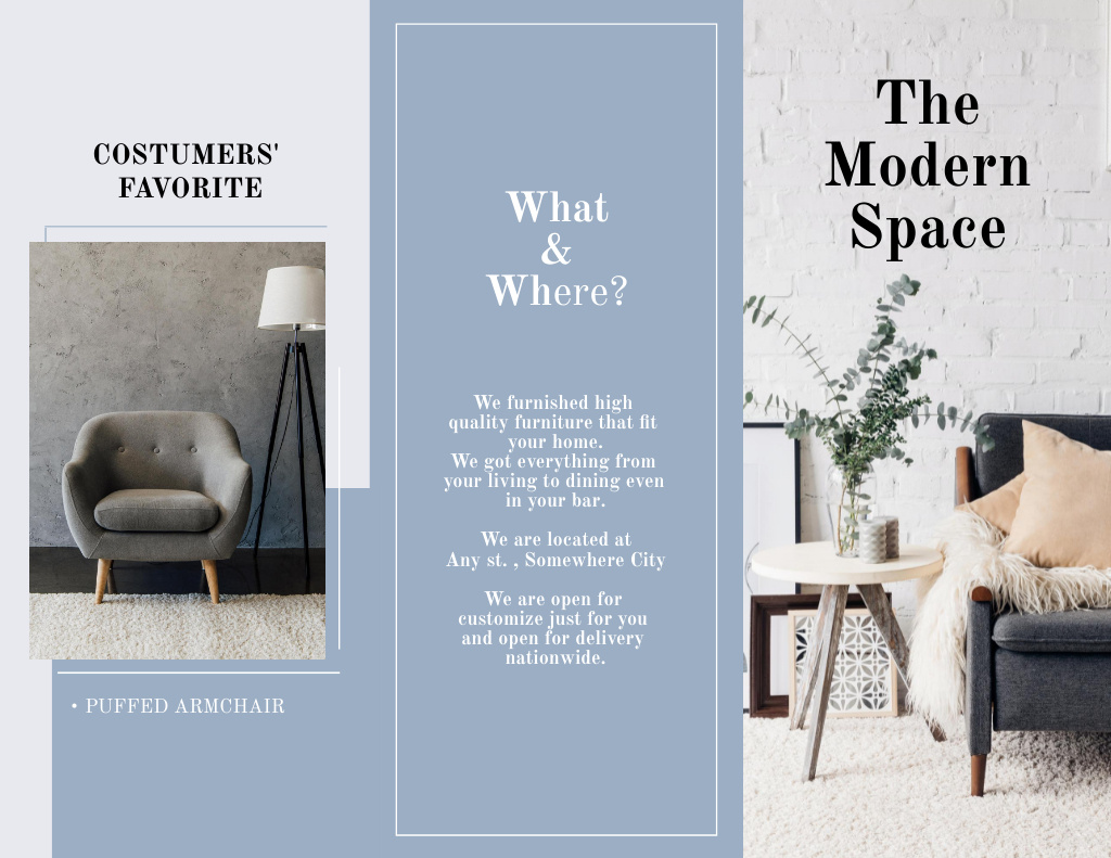 Modern and Stylish Furniture Sale Offer With Testimonial Brochure 8.5x11in Z-fold Modelo de Design