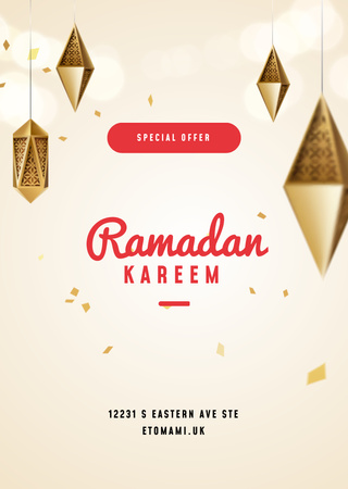 Modèle de visuel Offre Ramadan Kareem Avec Lanternes En Beige - Postcard A6 Vertical