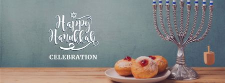 Platilla de diseño Hanukkah Celebration with Menorah on Table Facebook cover