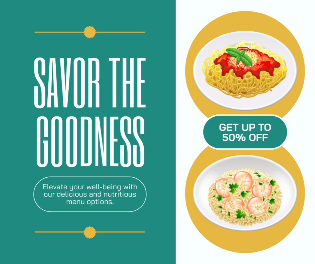 Template di design Fast Casual Restaurant Discounts Ad with Illustration of Food Facebook