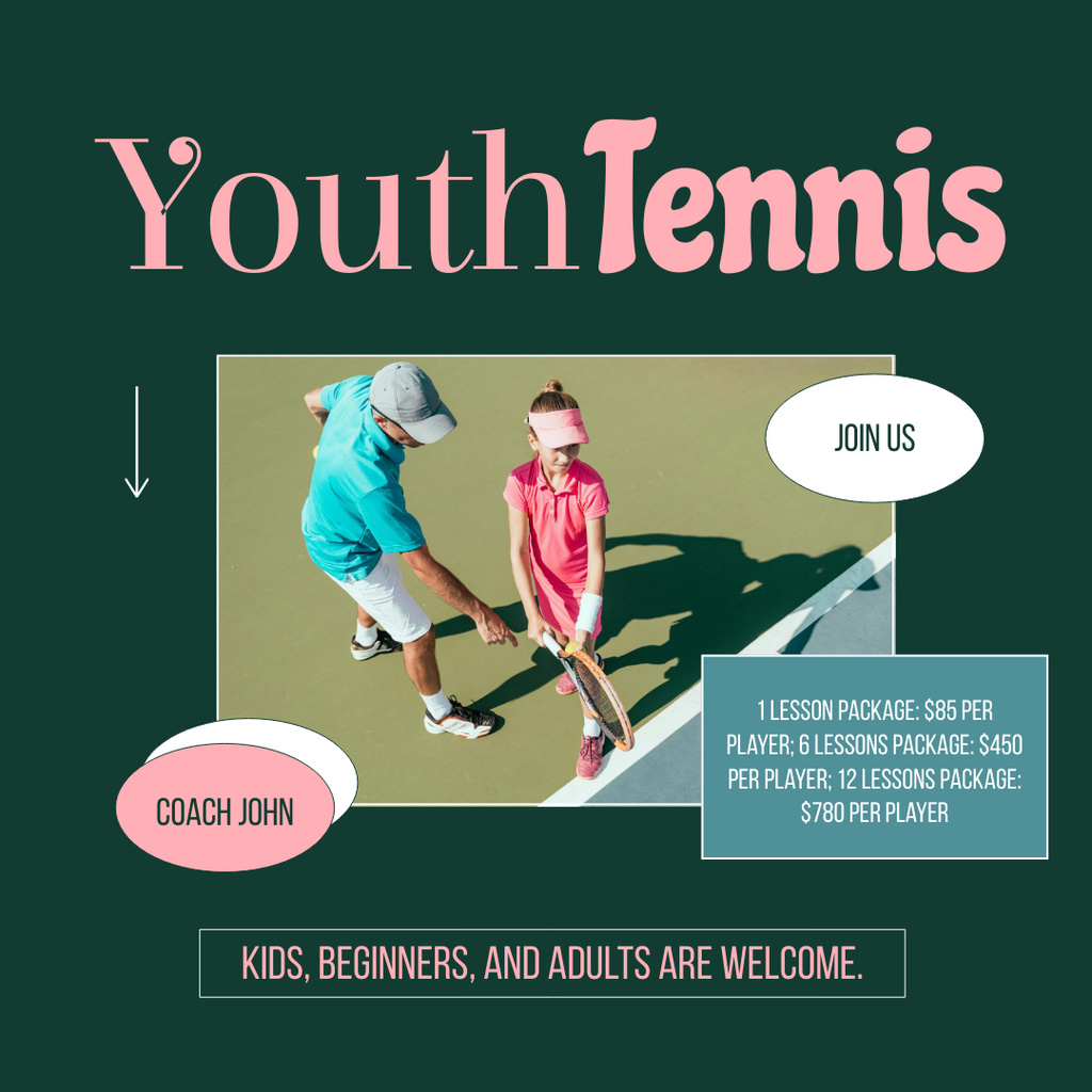 Tennis Courses Announcement Instagram Modelo de Design