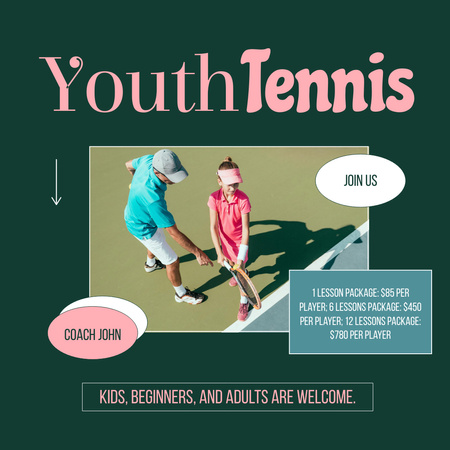 Template di design annuncio corsi di tennis Instagram