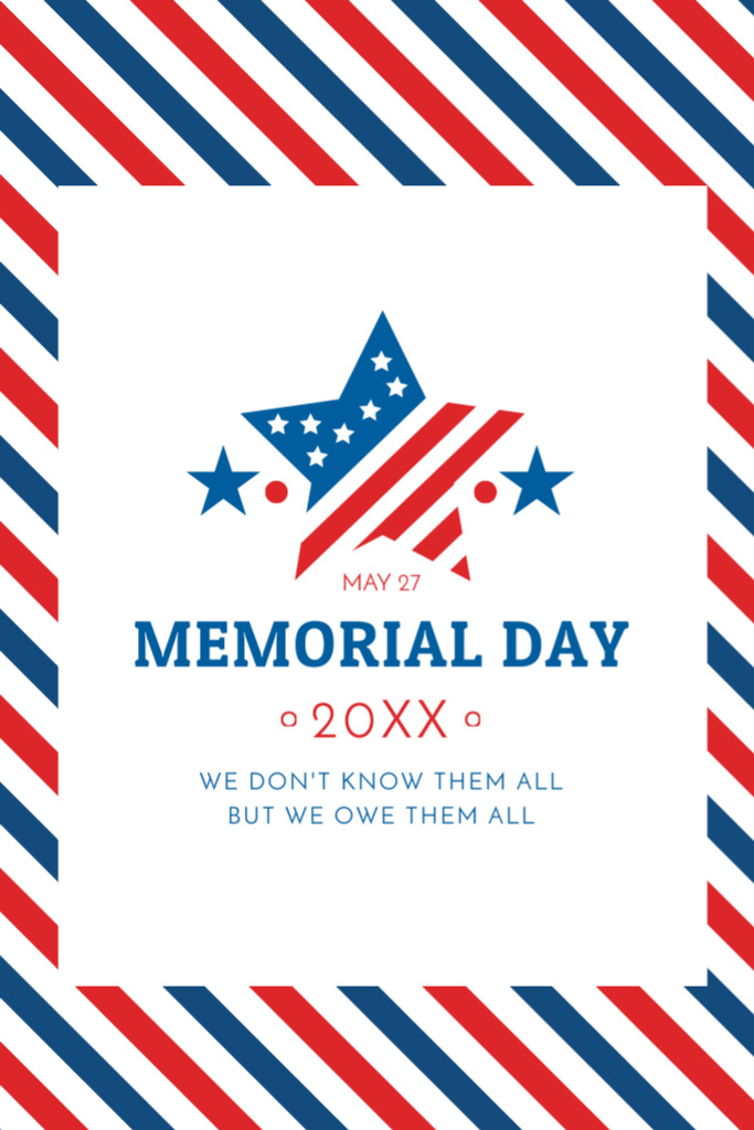 USA Memorial Day Alert With Stars and Stripes Postcard 4x6in Vertical Design Template