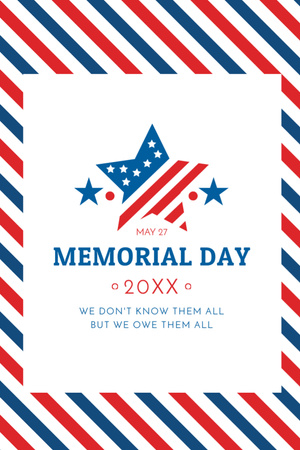 USA Memorial Day With American Stripes Postcard 4x6in Vertical tervezősablon