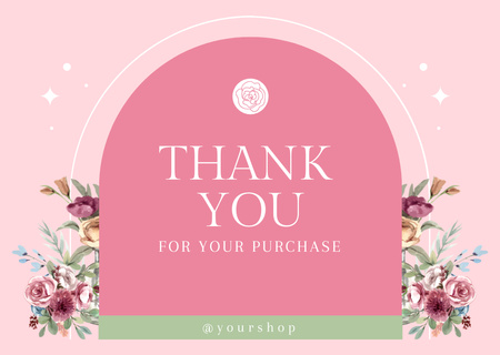 Thank You Phrase with Beautiful Pink Flowers Card Design Template