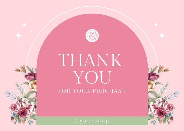 Thank You Phrase with Beautiful Pink Flowers Card Πρότυπο σχεδίασης