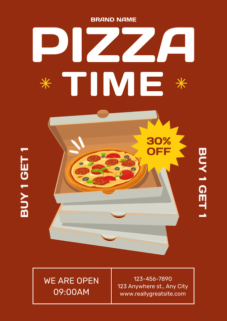 Discounted Pizza Time Announcement Poster Design Template
