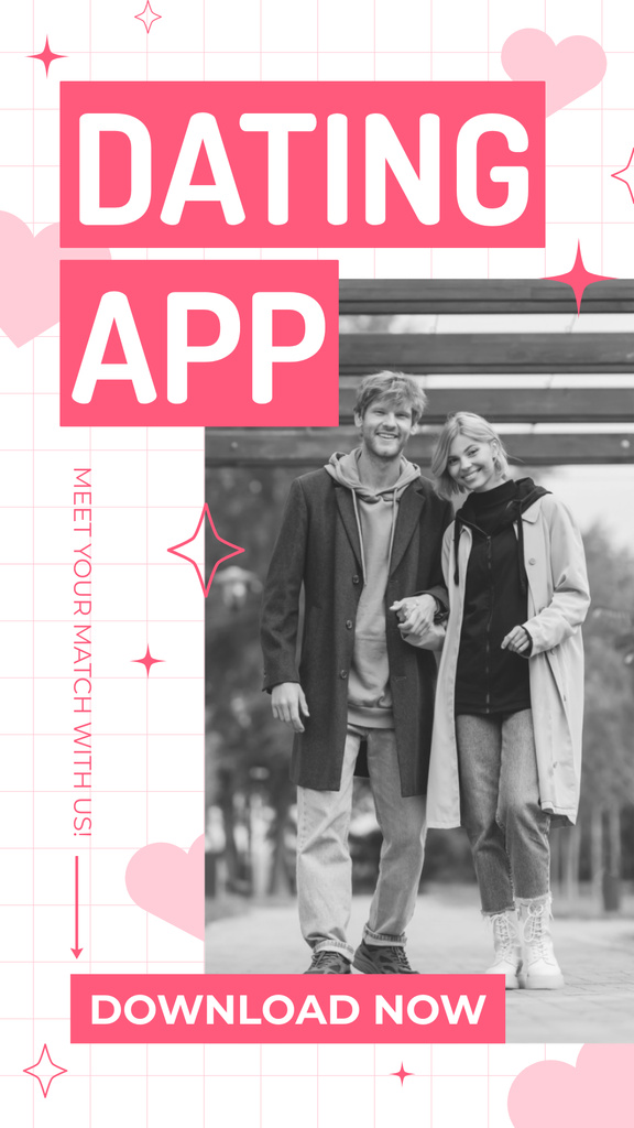 Promo Apps for Dating with Black and White Photo Couples Instagram Storyデザインテンプレート