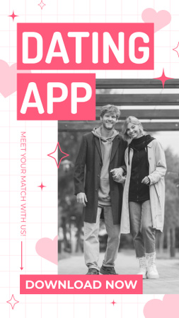Szablon projektu Aplikacje promocyjne do randek z czarno-białymi zdjęciami par Instagram Story