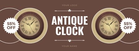 Plantilla de diseño de Reloj antiguo con oferta de descuento en marrón Facebook cover 