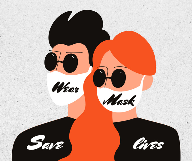 Couple in Medical Masks during Quarantine Facebookデザインテンプレート