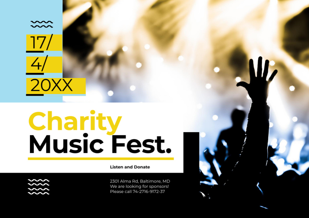 Charity Music Fest Invitation with Group of People Enjoying Concert Flyer A5 Horizontal Modelo de Design