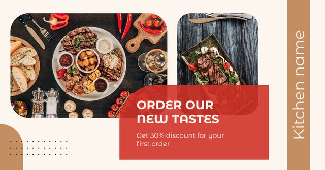 Food Delivery Promotion with Dishes on Table Facebook AD Modelo de Design
