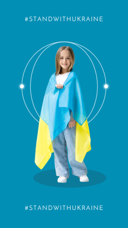 Designvorlage Kleines süßes Mädchen mit ukrainischer Flagge für Instagram Story