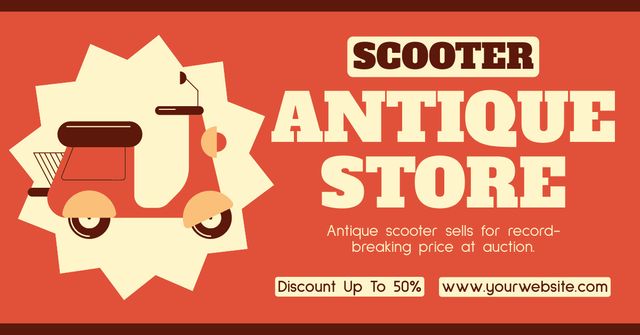 Fine Scooter With Discount Offer In Antique Shop Facebook AD Design Template