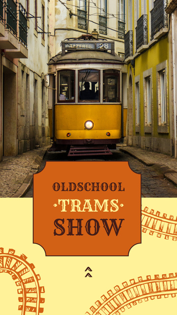Yellow Tram on City Street With Show Announcement Instagram Story Modelo de Design