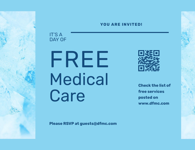 Designvorlage Free Medical Care Day Offer In Blue für Invitation 13.9x10.7cm Horizontal