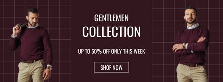 Gentleman Collection Sale Announcement with Handsome Man Facebook cover Modelo de Design