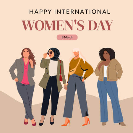 Women's Day Greeting with Stylish Multicultural Women Instagram Design Template
