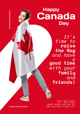 Lovely Canada Day Greetings With Smiling Woman Poster Design Template