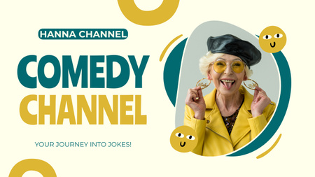 Designvorlage Promo des Comedy-Blogs mit lächelnder alter Dame für Youtube