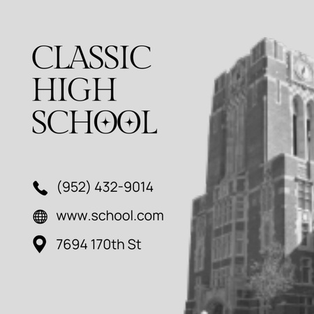 Advertisement for Classical High School Square 65x65mm Design Template
