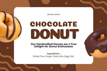 Oferta de rosquinhas com cobertura de chocolate com descrição dos ingredientes Label Modelo de Design