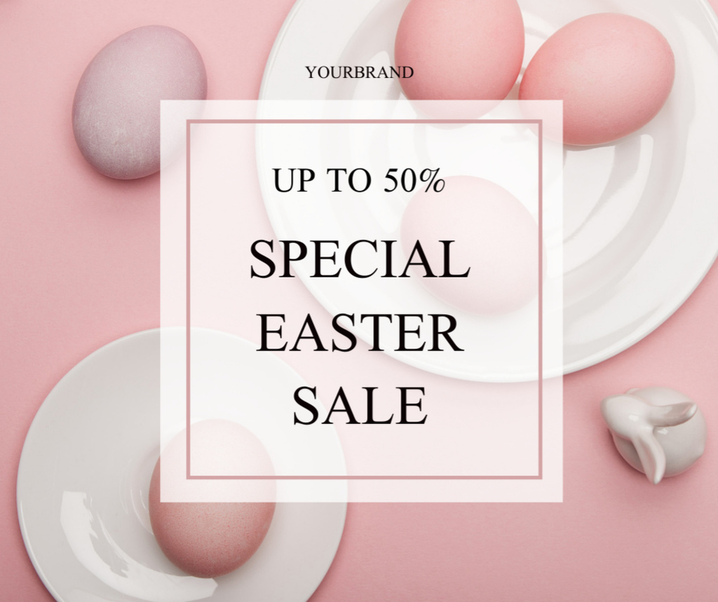 Easter Sale Announcement with Pastel Easter Eggs on Pink Facebookデザインテンプレート