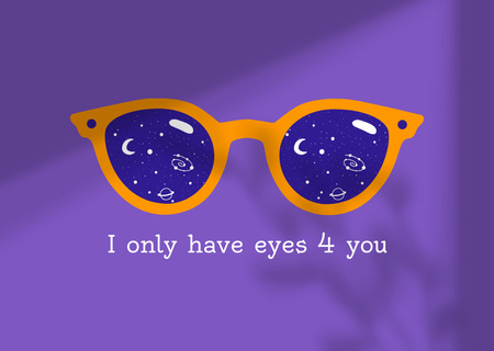 Love Phrase with Cute Glasses with Cosmic Lens Card Design Template