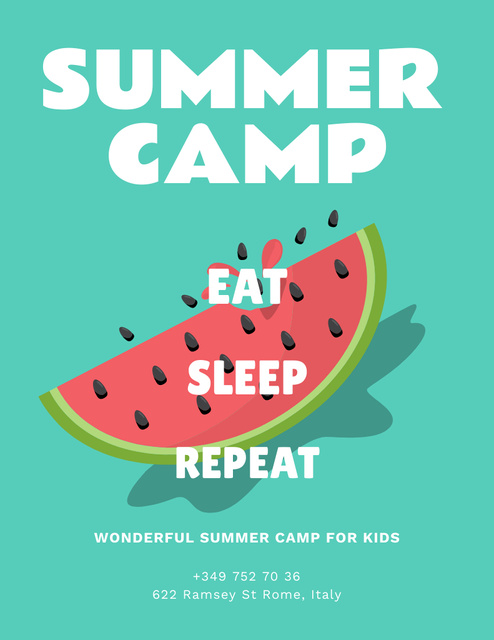 Summer Camp Ad with Cute Watermelon Poster 8.5x11in Modelo de Design