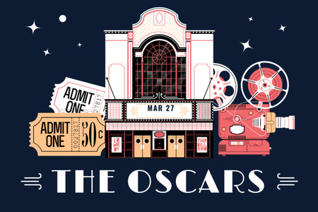 Vuosittainen Academy Awards -ilmoitus, jossa on kaunis kuvitus Postcard 4x6in Design Template