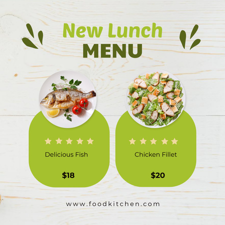Lunch Menu Offer with Fish and Chicken Fillet Plates Instagram tervezősablon
