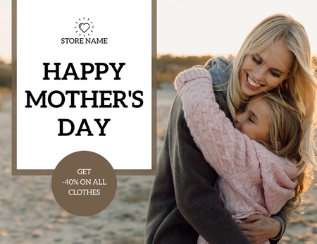 Cute Hugging Mother and Daughter on Mother's Day Thank You Card 5.5x4in Horizontal Design Template